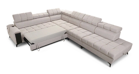 Narożnik z funkcją spania Bolmso XII beżowy prawostronny nowoczesny design narożnik zapewnia komfort obszerne pojemniki na pościel