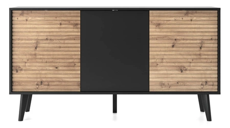 Komoda Saipan 154 cm czarny / dąb artisan nowoczesny design elegancka forma mebla w nowoczesnym stylu dekoracyjny ryflowany dekor