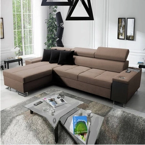 Narożnik z funkcją spania Dafni jasny brąz lewostronny pleciony komfort i funkcjonalność podczas codziennego wypoczynku