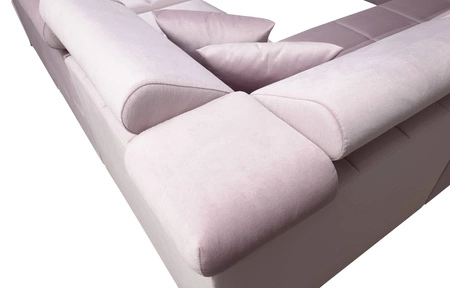 Narożnik z funkcją spania Nausa VII bordowy lewostronny elegancki narożnik do salonu wykonany z miękkiej tkaniny typu velvet