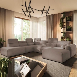 Narożnik z funkcją spania Cantare X ciemny beż prawostronny wygodny narożnik o niebanalnym designie doskonały do przestronnego salonu