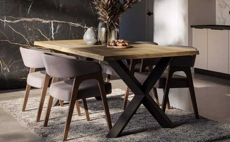 Stół Malmos 100x180 cm dąb olejowany / czarny elegancki stół do jadalni drewniany blat z subtelnie profilowanymi krawędziami