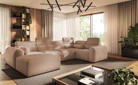 Narożnik z funkcją spania Cantare IV łososiowy lewostronny starannie wykonany narożnik do salonu zapewnia komfort i wygodę