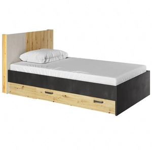 Łóżko Qubic 120x200 cm dąb artisan / raw steel / silk flou komfortowe łóżko z obustronnymi szufladami stabilny stelaż pod materac