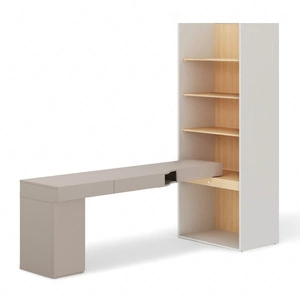 Zestaw mebli Woow clay grey / szampański / dąb vincenza bielona lewy praktyczny zestaw mebli dla nastolatka lub do aranżacji biura