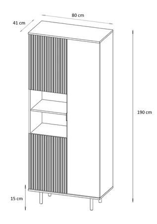 Regał Sula 80 cm beżowy elegancki design stabilne wysokie nogi regał z drzwiami do salonu ryflowany front z systemem push to open