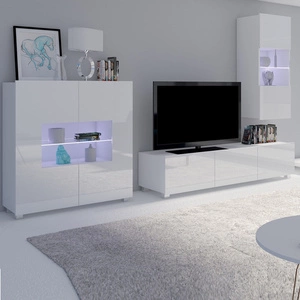 Meblościanka Apulia VII biały połysk wyjątkowo stylowa meblościanka proste bryły wpisujące się w każde wnętrze