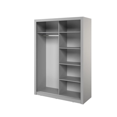 Szafa przesuwna z lustrem Arti 150 cm szara pojemna szafa do przedpokoju drzwi szafy wykończone lustrami w ciekawej konfiguracji