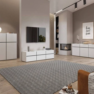 Zestaw mebli do salonu Cross biały prosta forma mebli w nowoczesnym wydaniu zachwyci miłośników minimalistycznych wnętrz