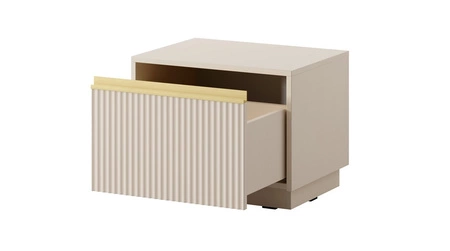 Szafka nocna z szufladą Imperial beżowa z możliwością podwieszenia modna szafka do sypialni z eleganckim frezowanym frontem