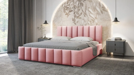 Łóżko tapicerowane Foggo 160x200 różowe stylowe łóżko z pojemnikiem na pościel wygodny zagłówek zachwyca eleganckim designem