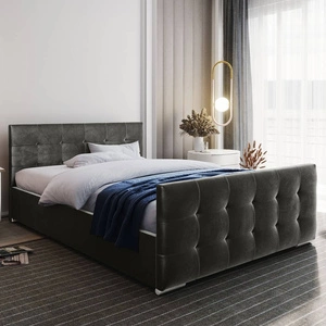 Łóżko tapicerowane Verlan 180x200 szare z pojemnikiem w nowoczesnym skandynawskim stylu z pikowanym zagłówkiem oraz zanóżkiem