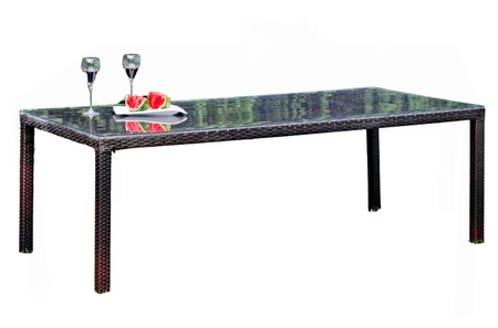 Stół ogrodowy Sottile 100x200 cm brązowy nowoczesny design duży stół technorattanowy idealny na przestronny taras szklany blat