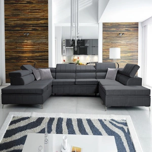 Narożnik z funkcją spania Rava VIII grafitowy lewostronny elegancki design gustowna bryła z gwarancją komfortu miękka tkanina