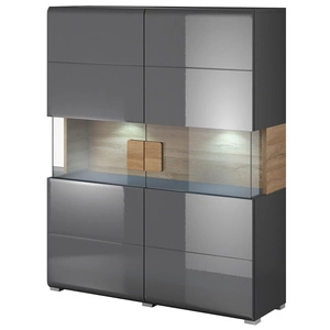 Witryna szeroka Toledo 122 cm antracyt / antracyt połysk / dąb grandson wysoka jakość świetna propozycja do pokoju dziennego lub jadalni