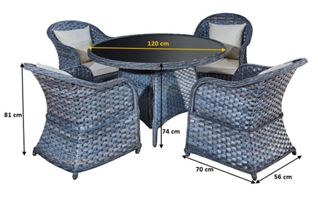 Zestaw mebli ogrodowych Moderno jasny szary stylowy design zestaw mebli do przydomowej strefy wypoczynku okrągły stolik kawowy