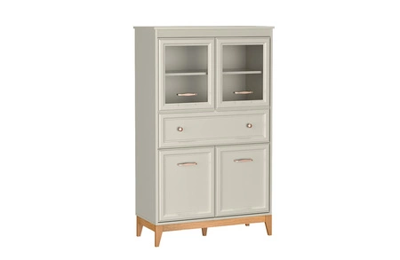 Zestaw mebli Windsor beżowy / dąb elegancka meblościanka o naturalnej kolorystyce stabilna drewniana podstawa uchwyty w kolorze miedzi