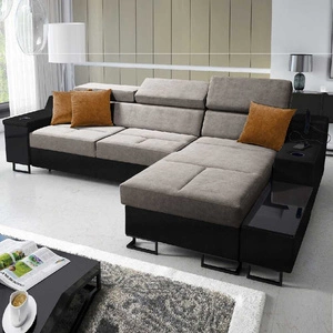 Narożnik z funkcją spania Alcamo szary brąz / czarny prawostronny elegancki narożnik z dostawką praktyczna szuflada w boczku mebla