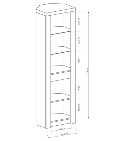 Witryna narożna Indiana 56 cm jesion jasny stylowa witryna do salonu elementy z bezpiecznego szkła ozdobna deska na froncie witryny oświetlona LED
