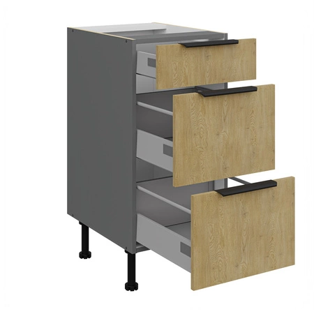 Szafka kuchenna stojąca z szufladami Corsico 40 D 3S BB metalowe uchwyty krawędziowe szafka odporna na działanie wilgoci i uszkodzenia