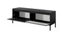 Szafka RTV Sesti 154 cm czarna elegancka forma mebla w nowoczesnym stylu system otwierania push to open stabilna metalowa podstawa