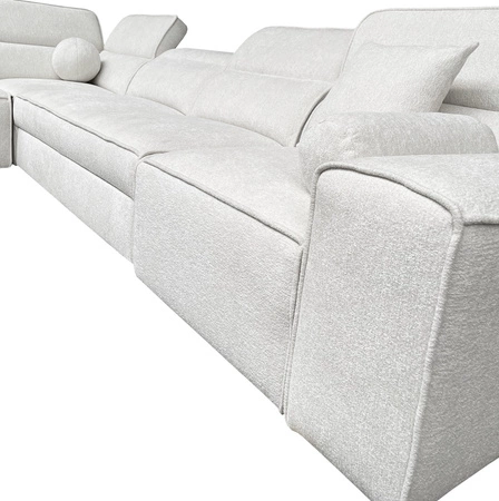 Narożnik z funkcją spania Viano XI jasny szary lewostronny modny i stylowy narożnik z regulowanymi zagłówkami ozdobne poduszki