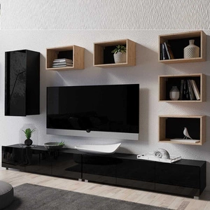 Meblościanka Apulia XXXVII czarny połysk / dąb artisan wyjątkowo stylowa meblościanka proste bryły wpisujące się w każde wnętrze