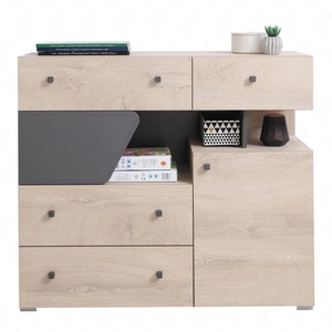 Komoda z szufladami Dzeta 110 cm dąb / antracyt idealna do pokoju młodzieżowego funkcjonalna i pojemna