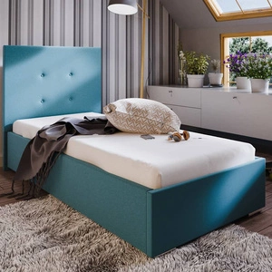 Łóżko tapicerowane Bejar 90x200 błękitne z zagłówkiem w nowoczesnym stylu idealne do pokoju młodzieżowego lub małej sypialni