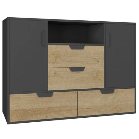 Komoda z szufladami Nano 120 cm grafit / dąb riviera bezproblemowe korzystanie i trwałość stylowy oraz funkcjonalny dodatek do gabinetu i pokoju nastolatka
