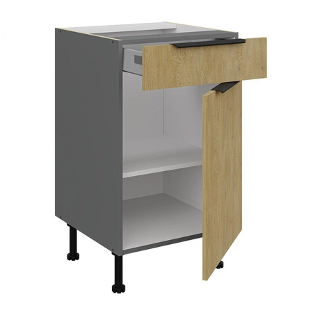Szafka kuchenna stojąca z szufladą i półką Corsico 50 D 1F 1S BB metalowe uchwyty krawędziowe szafka odporna na działanie wilgoci i uszkodzenia