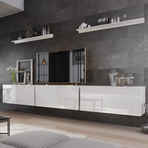 Meblościanka Sparta biały połysk modernistyczny design pozwala zaaranżować kącik multimedialny w nowoczesnym stylu