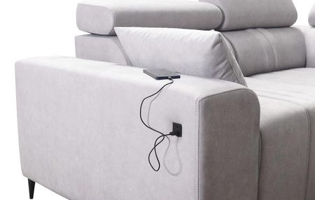 Narożnik z funkcją spania Castel II Lux szary popiel lewostronny wygodny narożnik do salonu z komfortowym wysuwanym podnóżkiem