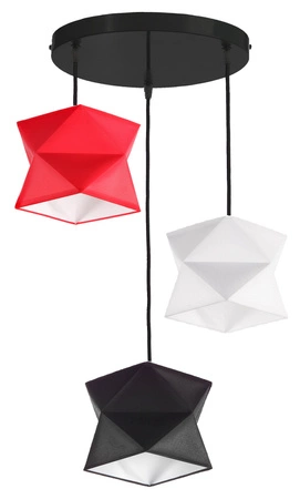 Lampa wisząca potrójna Quasar designerska lampa sufitowa do salonu z kolorowymi abażurami i czarną rozetą sufitową