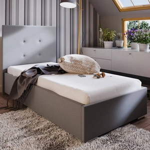 Łóżko tapicerowane Bejar 90x200 szare z zagłówkiem w nowoczesnym stylu idealne do pokoju młodzieżowego lub małej sypialni