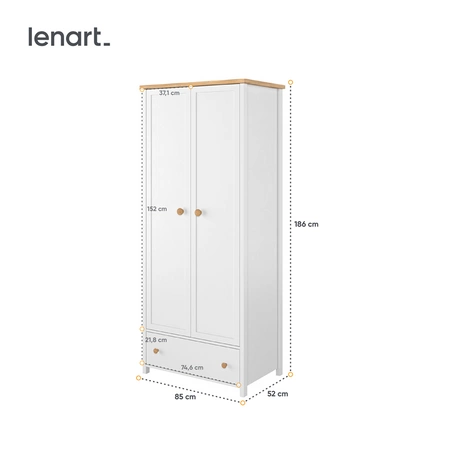 Szafa Story 85 cm biały / dąb nash modna szafa doskonała do pokoju młodzieżowego wyposażona w dwa drążki na ubrania wiszące