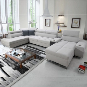 Narożnik z funkcją spania Dafni V szary popiel prawostronny velvet wygodny i komfortowy narożnik z regulowanymi zagłówkami