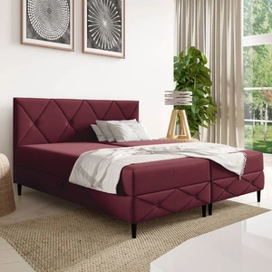 Łóżko kontynentalne Noren 140x200 bordowe nowoczesna forma łóżka z klasycznym pikowaniem na wezgłowiu duże pojemniki na pościel