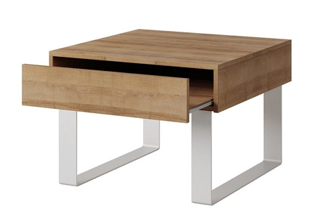 Stolik kawowy Apulia 63 cm dąb złoty z szufladą wyjątkowy design prosta konstrukcja blat odporny na rozlane ciecze