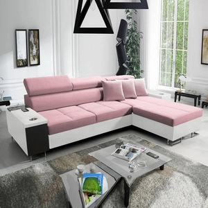 Narożnik z funkcją spania Dafni indyjski róż / biały prawostronny velvet komfort i funkcjonalność podczas codziennego wypoczynku