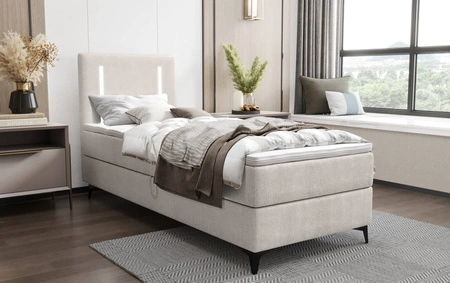 Łóżko kontynentalne Norco 80x200 ecru stylowe łóżko z pojemnikiem na pościel oświetlenie umieszczone w zagłówku nadaje wyjątkowości