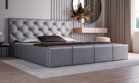 Łóżko tapicerowane Eliza 180x200 szare stylowe łóżko z pojemnikiem na pościel wygodny zagłówek zachwyca eleganckim designem