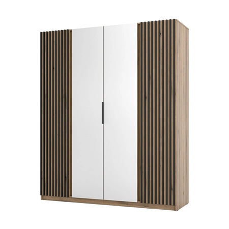 Szafa z lustrem Kastano XII 200 cm dąb evoke stylowy design drzwi szafy ozdobione czarnymi lamelami idealna do sypialni