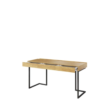 Biurko z nadstawką i szafką wiszącą Teen Flex 150 cm hikora naturalna / silk flou / raw steel nowoczesny design i duża funkcjonalność