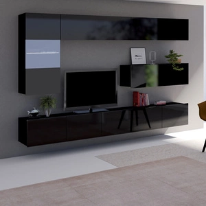 Meblościanka Apulia IV czarny połysk wyjątkowo stylowa meblościanka proste bryły wpisujące się w każde wnętrze