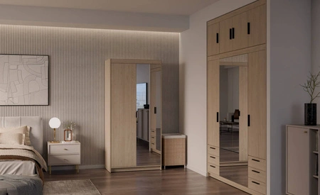 Szafa z lustrem Rene 90 cm dąb olejowany klasyczny design prosta forma idealna szafa do sypialni lub przedpokoju obrzeża wykończone ABS