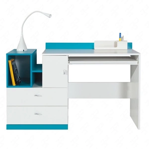 Biurko Mobi 130 cm biały / turkus nowoczesny design mebla obrzeża biurka wykończone zostały specjalną okleiną