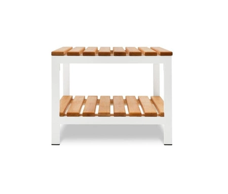 Stolik ogrodowy Casablanca 60x120 cm biały stylowy design wysokiej jakości stolik z dodatkową półką solidny blat z drewna bukowego