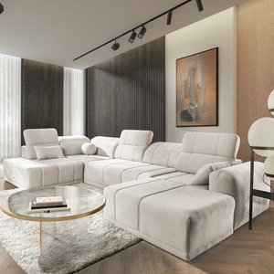 Narożnik z funkcją spania Cetara VI kremowy prawostronny komfortowy i stylowy narożnik rozkładany z przesuwanymi oparciami