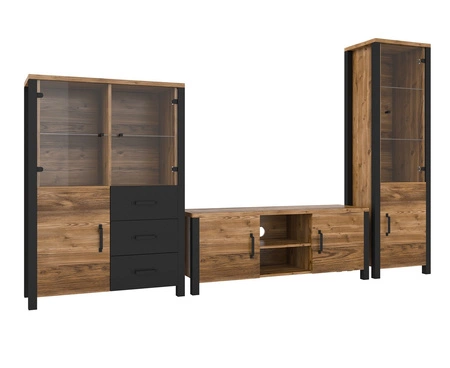 Meblościanka Olin appenzeller / czarny stylowe meble o ciekawym designie czarne uchwyty meblościanka do salonu